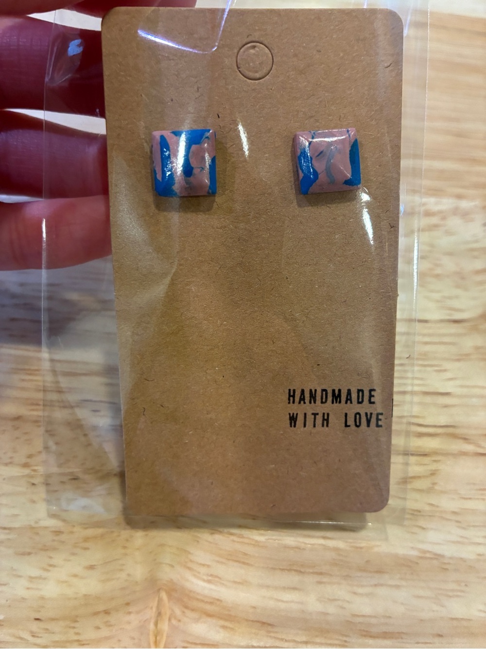 3/$10 Pink & Blue Bubblegum Square Handmade Polymer Clay Earrings